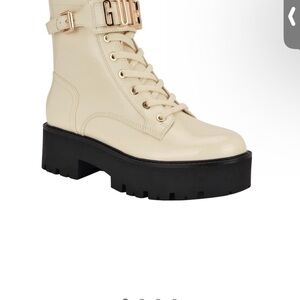 Guess Women's Beige Combat Boots with Black Soles